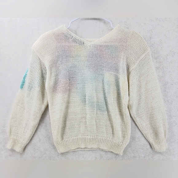 Ginenne VTG 80s Wool Angora Blend Pastel Knit Sweater Womens Medium Crew Neck - Picture 8 of 9